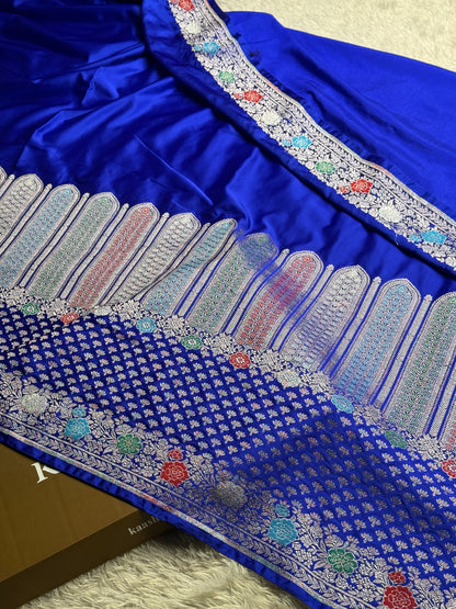 Royal blue color premium Banarasi Mashru katan silk saree MK247