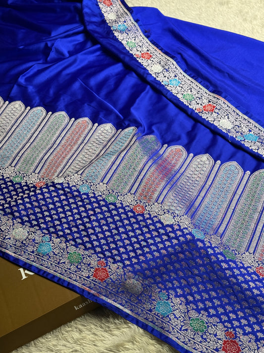Royal blue color premium Banarasi Mashru katan silk saree MK247
