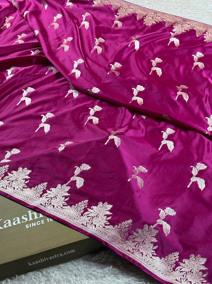 Majanta colour premium Banarasi Mashru katan silk saree MK275