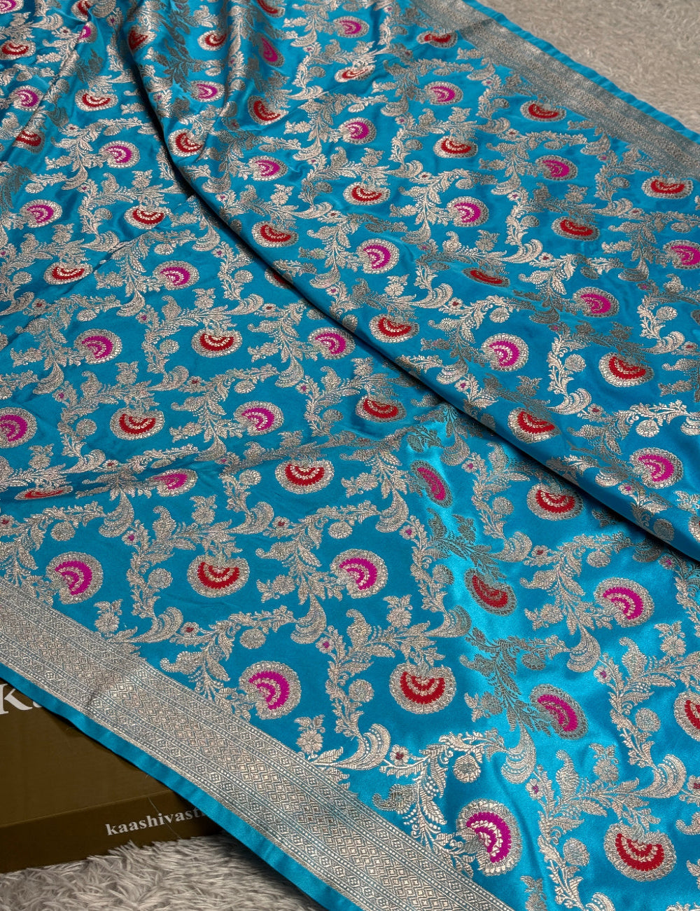 Sky blue colour premium Banarasi Mashru katan silk saree MK276