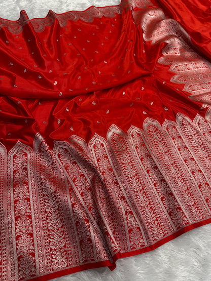 Chilli red premium Banarasi Mashru katan silk saree MK189