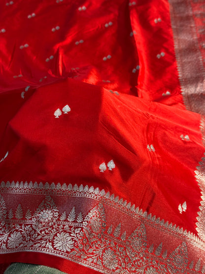 Red Banarasi Mashru katan silk saree MK169