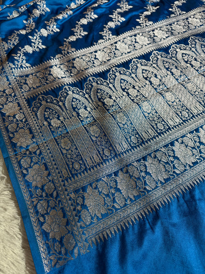 Sky blue premium Banarasi Mashru katan silk saree MK204