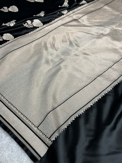 Black colour premium Banarasi Mashru katan silk saree MK322