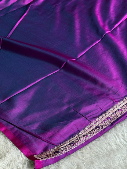 Dual shade purple colour premium Banarasi Mashru katan silk saree MK189