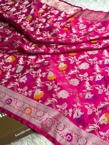 Hot pink premium Banarasi tilfi Mashru katan silk saree MK246