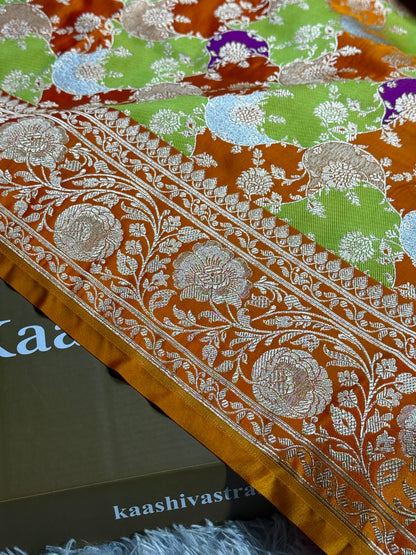 Orange color premium Banarasi Mashru katan silk saree MK256