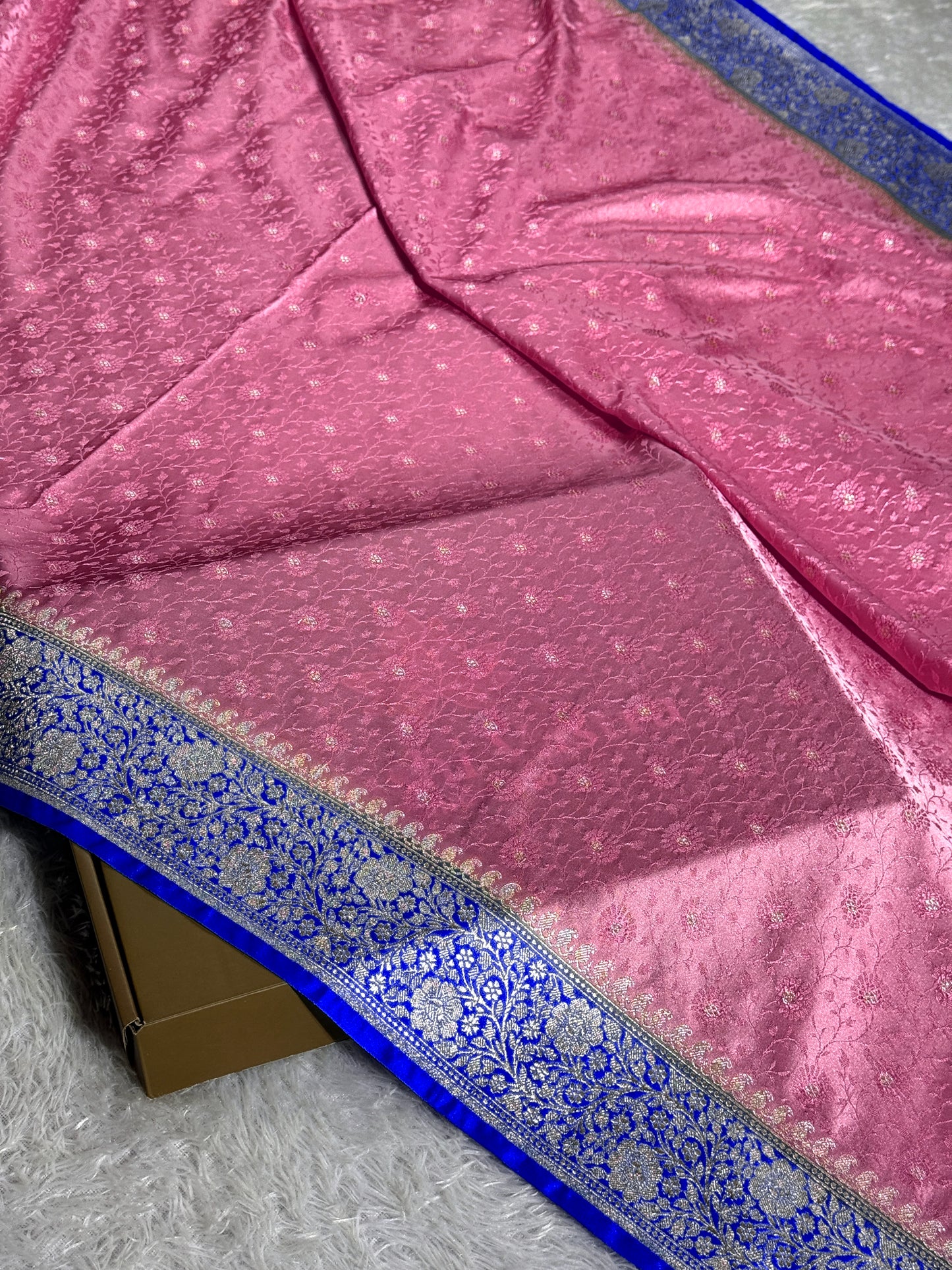 Royal blue and rose pink premium Banarasi Mashru katan silk saree MK248