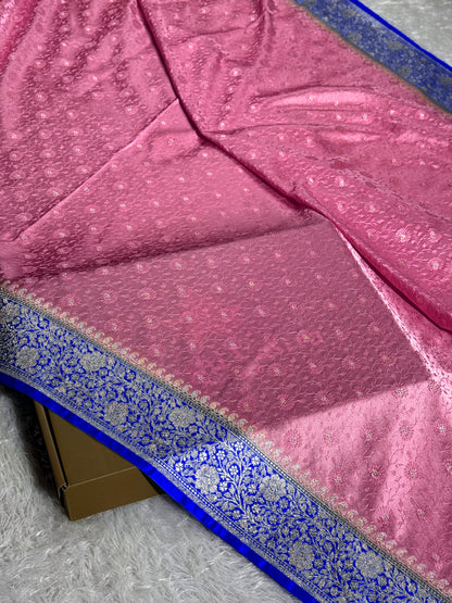 Royal blue and rose pink premium Banarasi Mashru katan silk saree MK248