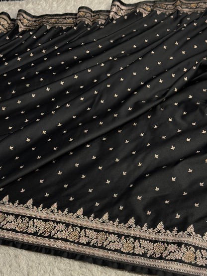 Black colour premium Banarasi Mashru katan silk saree MK326