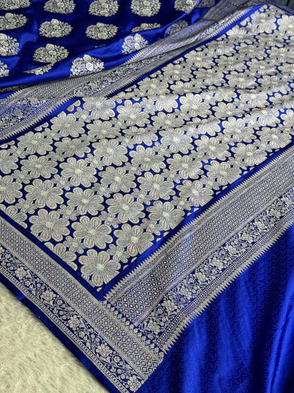 Royal blue colour premium Banarasi Mashru katan silk saree MK310