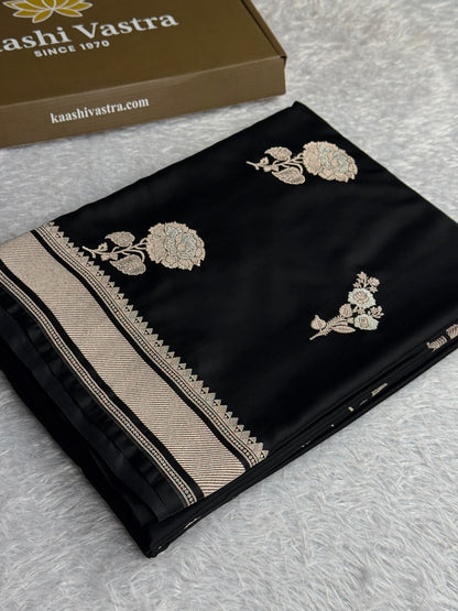 Black colour premium Banarasi Mashru katan silk saree MK322