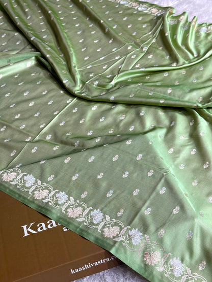 Pista color premium Banarasi Mashru katan silk saree MK237