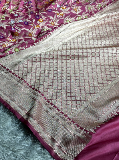 Onion pink premium Banarasi tilfi Mashru katan silk saree MK184