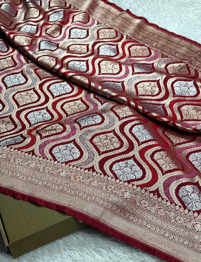 Maroon color premium Banarasi Mashru katan silk saree MK206