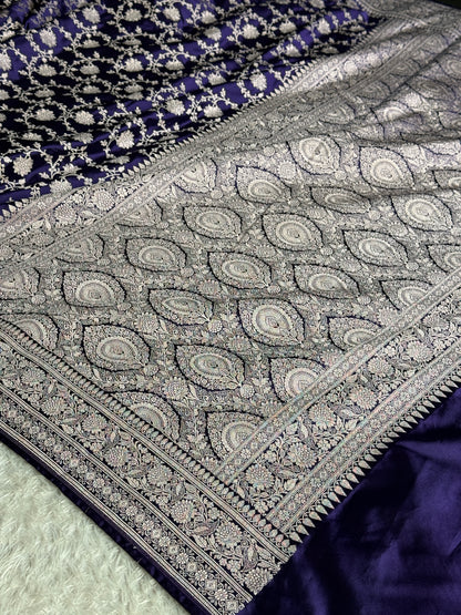 Dark purple colour premium Banarasi Mashru silk saree MK328