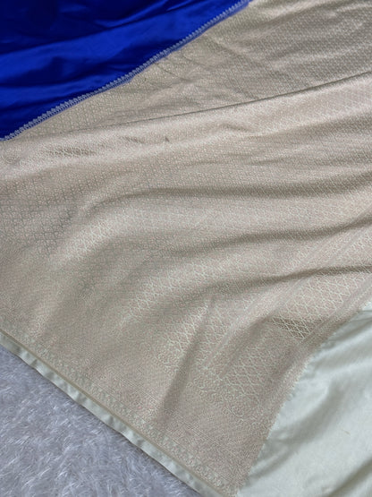 Royal blue with off white colour premium Banarasi Mashru katan silk saree MK317