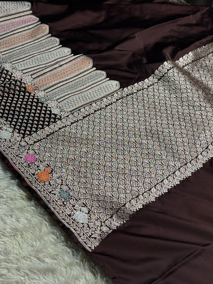 Coffee brown premium tilfi Mashru katan silk saree MK247