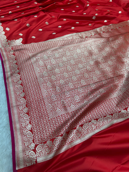 Red premium Banarasi Mashru katan silk saree MK192