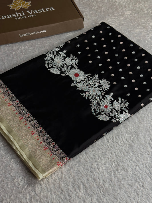 Black and cream colour premium Banarasi tilfi Mashru katan silk saree MK312