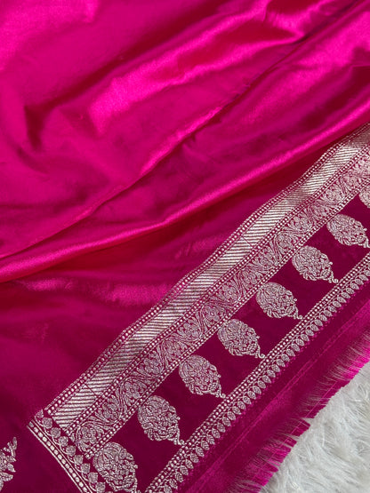 Hot pink and light pink premium Banarasi Mashru katan silk saree MK258