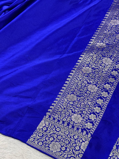 Royal blue with off white premium Banarasi tanchui mashru katan silk saree MK248