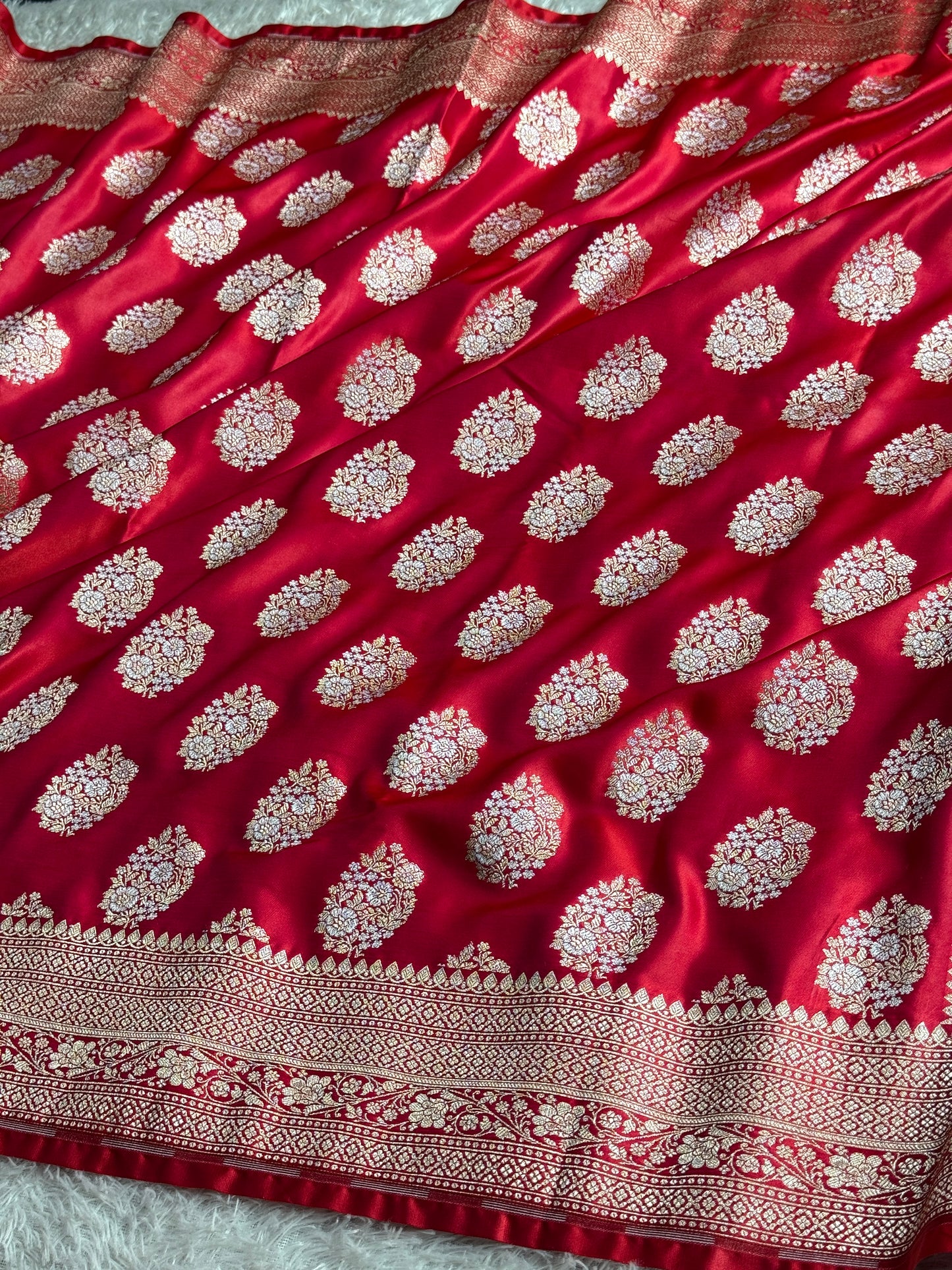 Cherry red premium Banarasi Mashru katan silk saree MK298