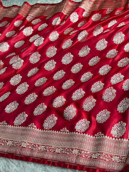Cherry red premium Banarasi Mashru katan silk saree MK298