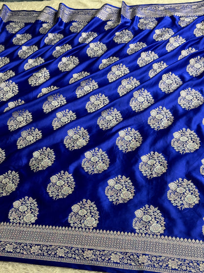 Royal blue colour premium Banarasi Mashru katan silk saree MK310