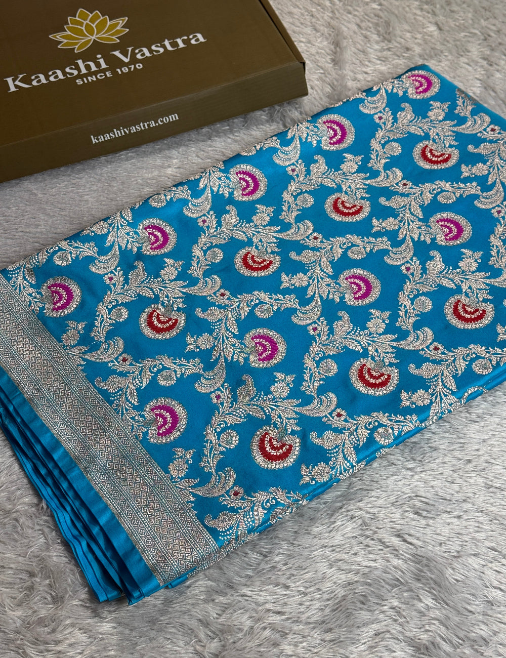 Sky blue colour premium Banarasi Mashru katan silk saree MK276