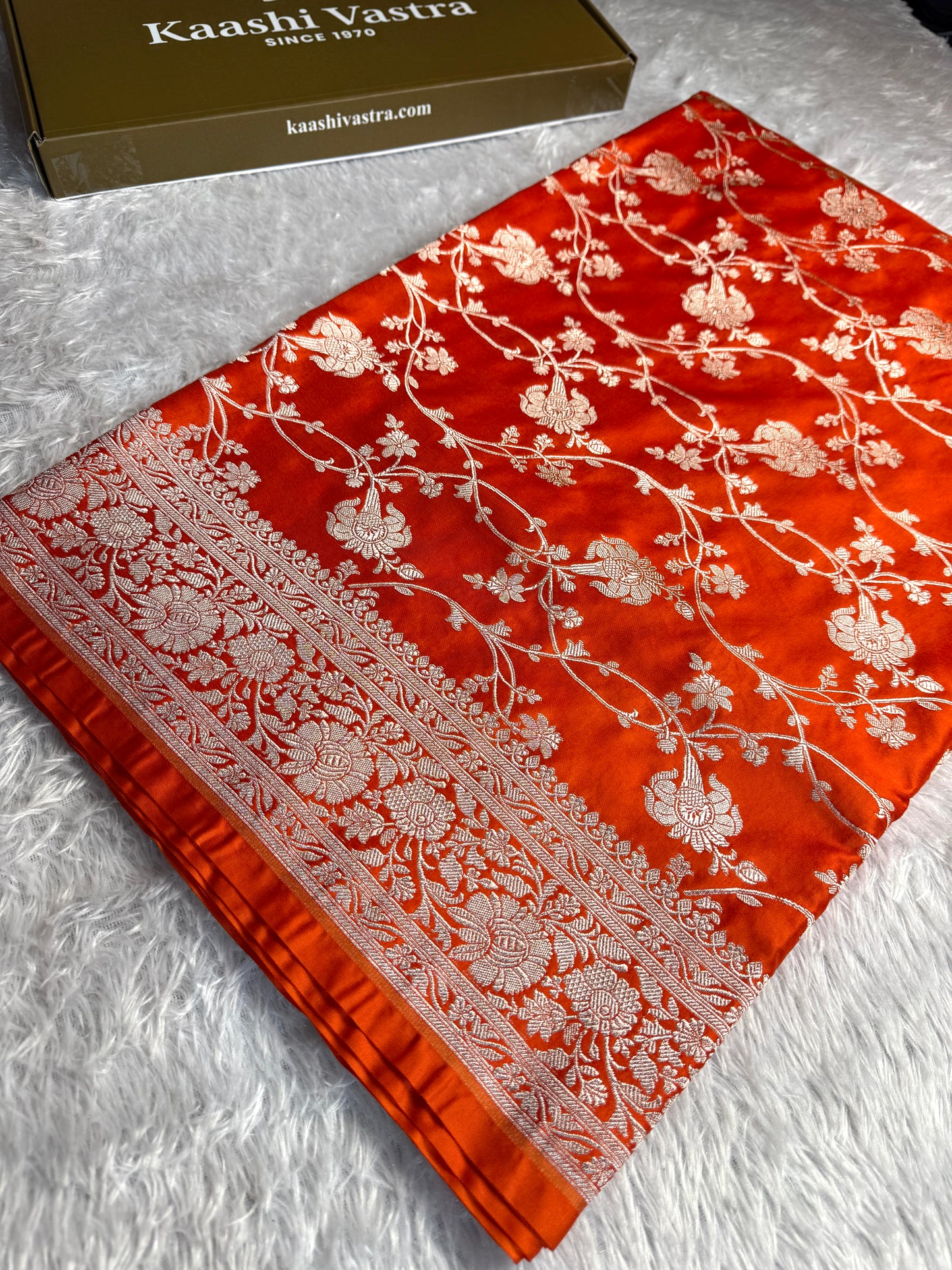 Orange color premium Banarasi Mashru katan silk saree MK227