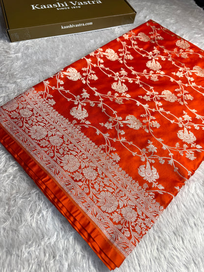 Orange color premium Banarasi Mashru katan silk saree MK227