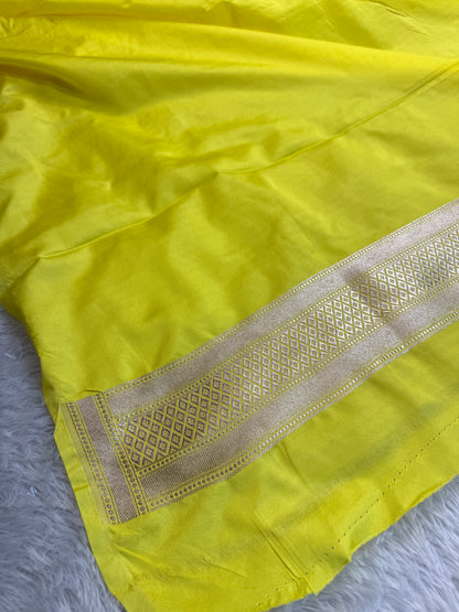 Lemon yellow premium Banarasi Mashru katan silk saree
