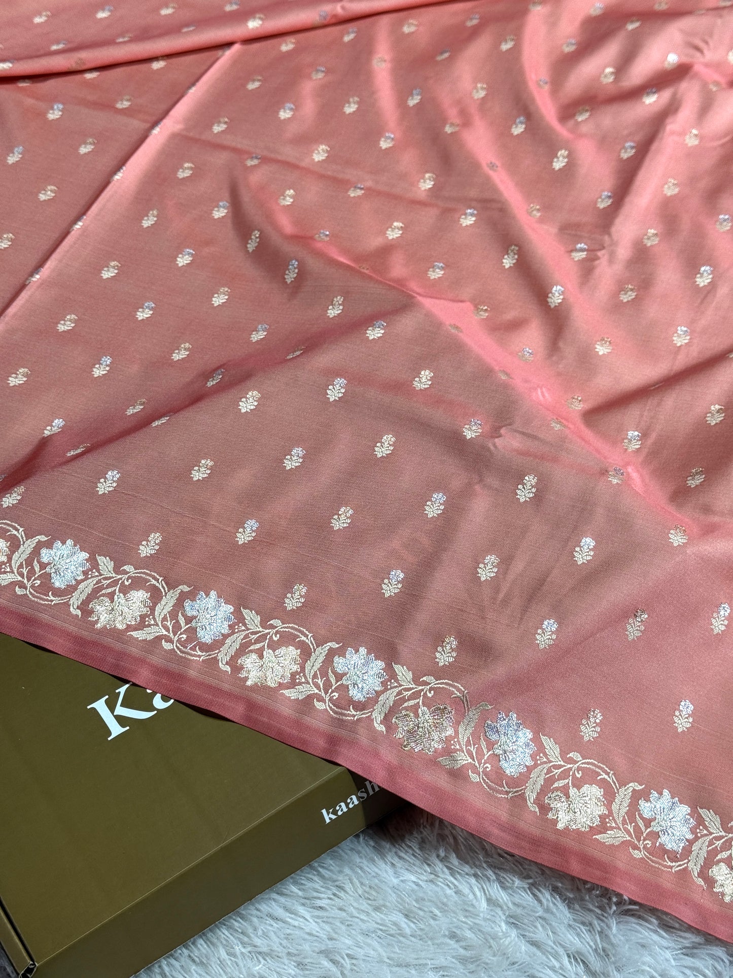 Peach color premium Banarasi Mashru katan silk saree MK237