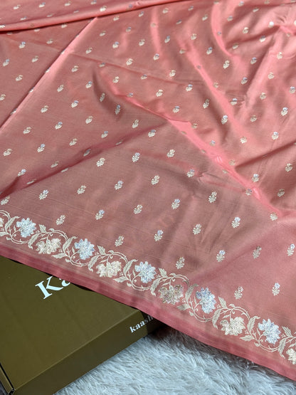 Peach color premium Banarasi Mashru katan silk saree MK237