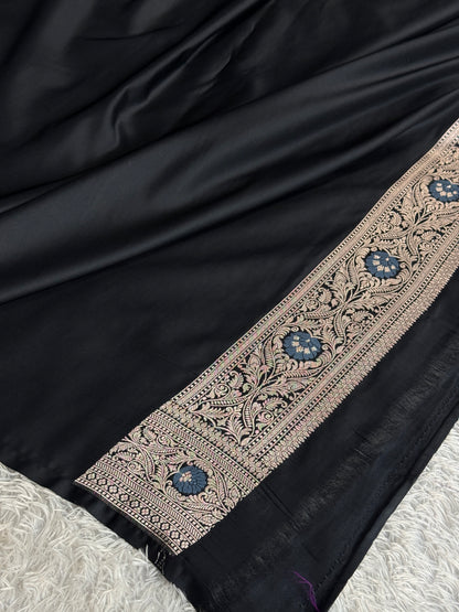 Black colour premium Banarasi minakari Mashru Katan silk saree MK344