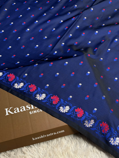 Navy blue premium Banarasi tilfi Mashru katan silk saree MK237