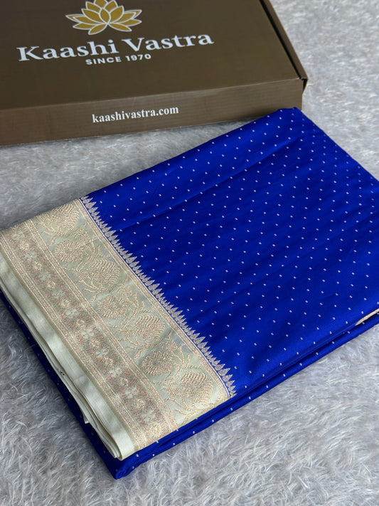 Royal blue with off white colour premium Banarasi Mashru katan silk saree MK355