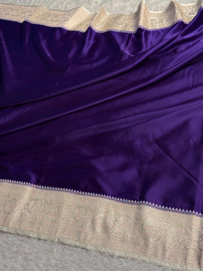 Purple with off white colour premium Banarasi Mashru katan silk saree MK313