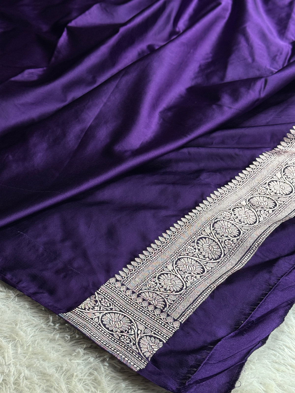 Off white with purple colour premium Banarasi Mashru katan silk saree MK290