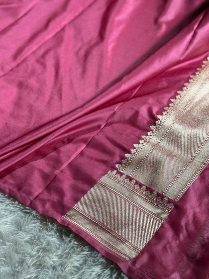Onion pink premium Banarasi tilfi Mashru katan silk saree MK184