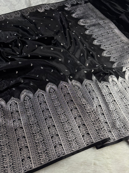 Black premium Banarasi Mashru katan silk saree MK189