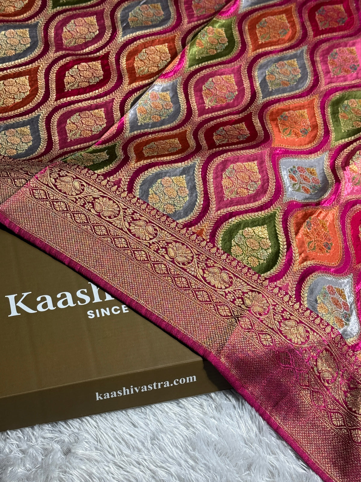 Hot pink rangkat Banarasi pure soft satin pashmina silk saree PM105
