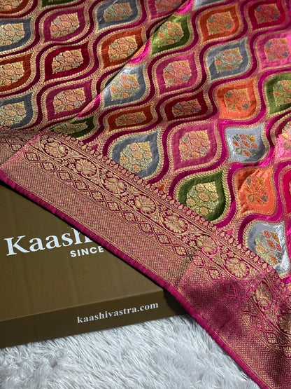 Hot pink rangkat Banarasi pure soft satin pashmina silk saree PM105