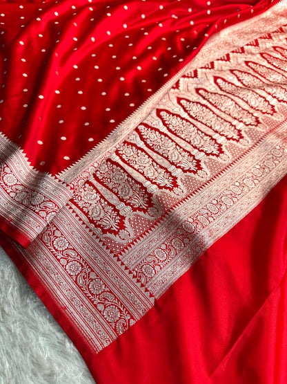 Blood red premium Banarasi Mashru katan silk saree MK225