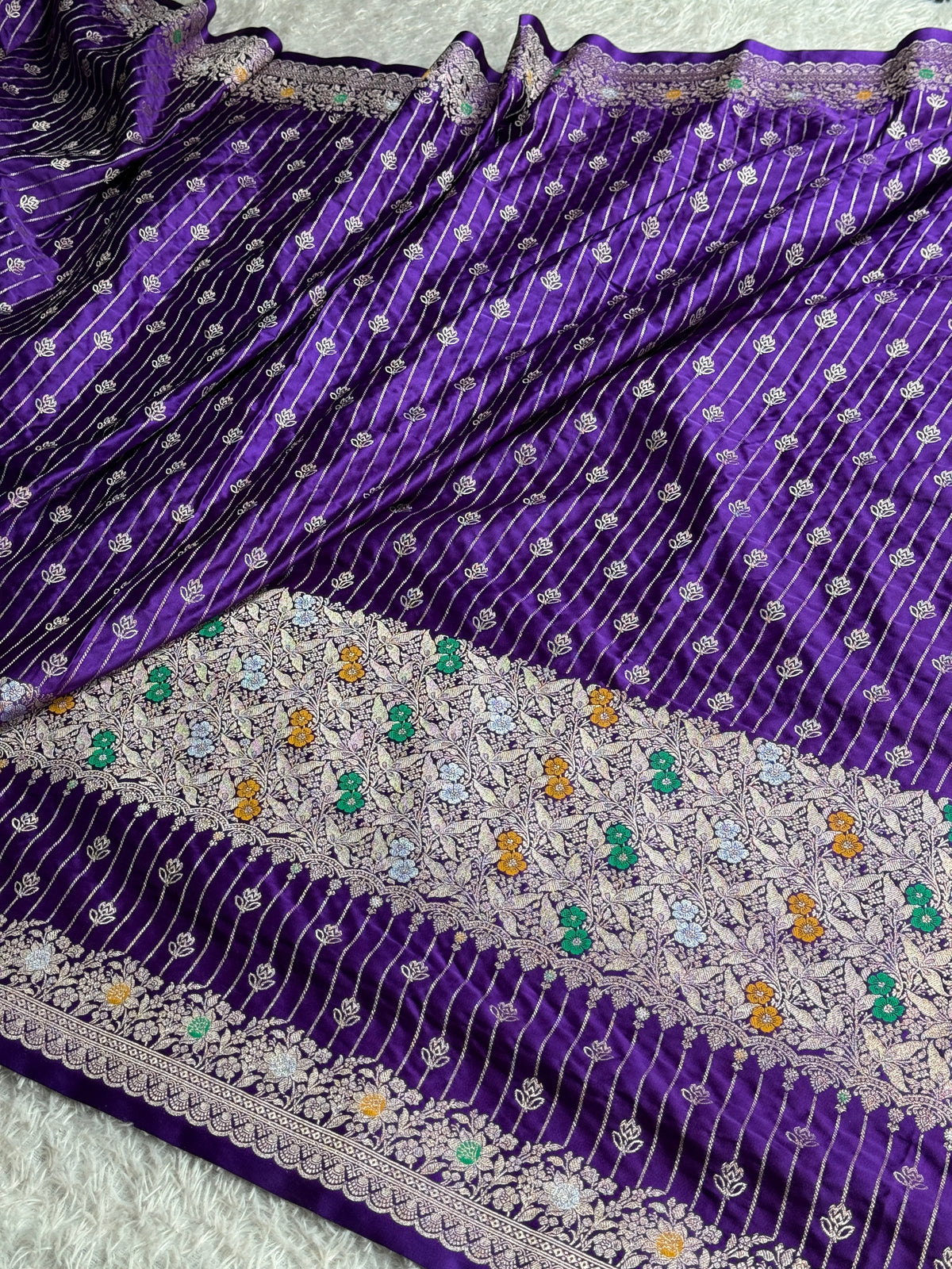 Purple colour premium Banarasi tilfi Mashru katan silk saree MK292