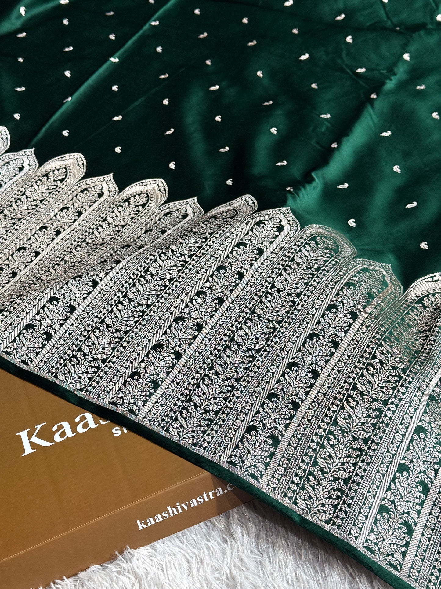 Bottle green premium Banarasi Mashru katan silk saree MK189
