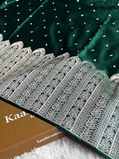 Bottle green premium Banarasi Mashru katan silk saree MK189