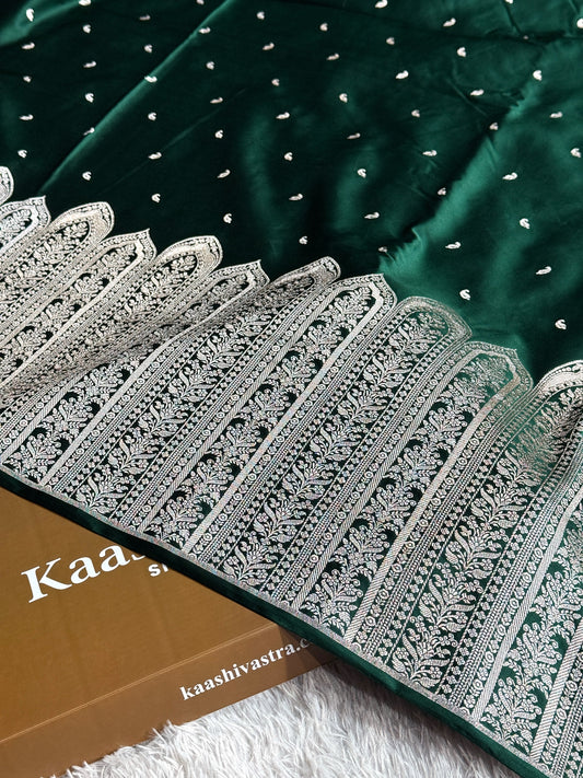 Bottle green premium Banarasi Mashru katan silk saree MK189