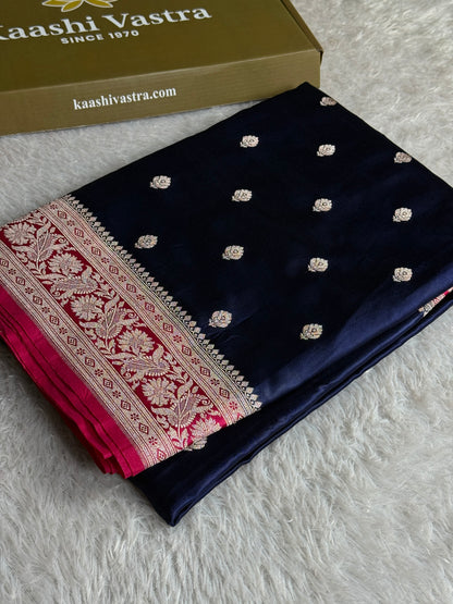 Navy with rani pink premium Banarasi Mashru katan silk saree MK182
